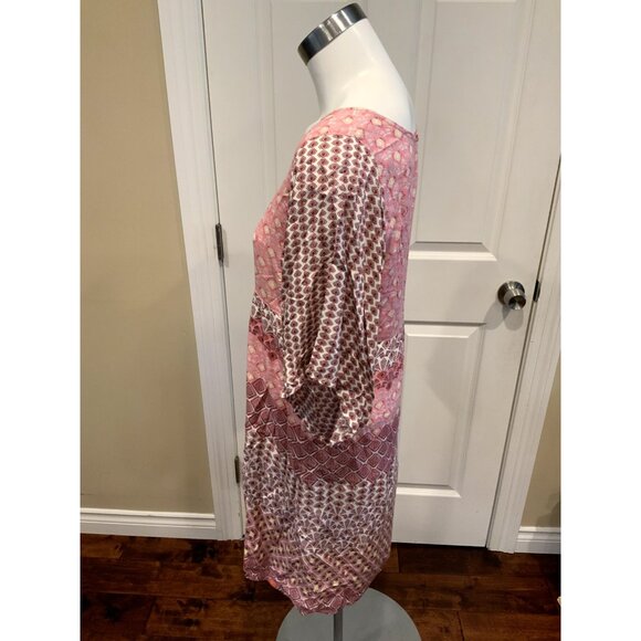 Prana Pink, Purple, & White Patterned Shift Dress W/ Short Sleeves, Size XS - Picture 3 of 6